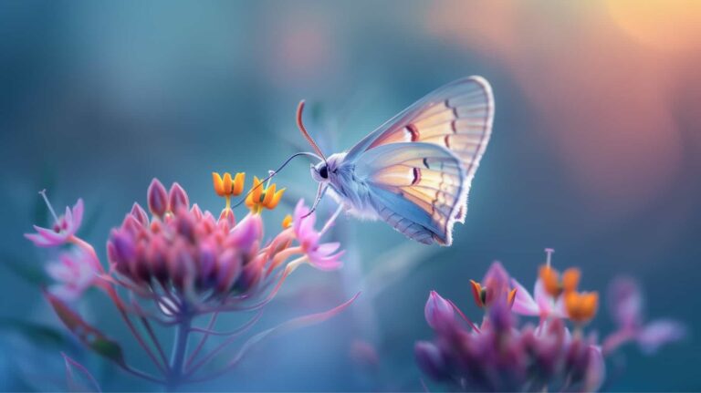 Butterfly landing on a pink flower